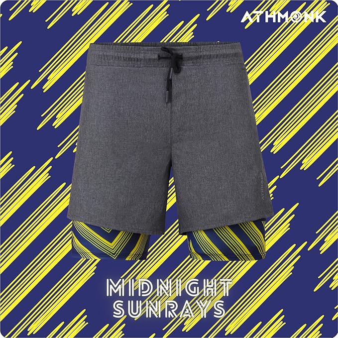 Athmonk Rapid-Dry 2-in-1 Running Shorts with Printed Lining